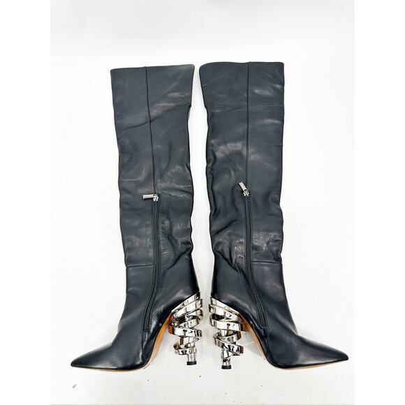 Keeyahri Zerina Silver Ribbon Heel OTK Boots Black Leather 36.5 - Picture 5 of 10